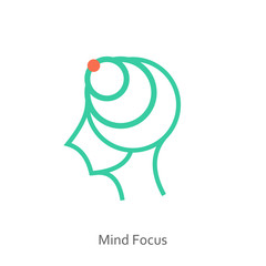 Mind focus icon concept with red point on forehead in the drawing of human brain isolated on white background, vector and illustration.