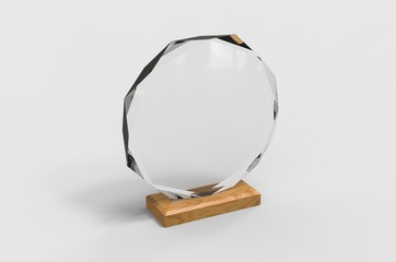 Blank Transparent Crystal Trophy for mock up. 3d render illustration.