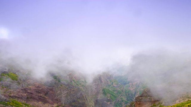 Clouds over the mountains on Madeira island at the Ninho da Manta, or Eagle’s Nest. Fast forward clip.