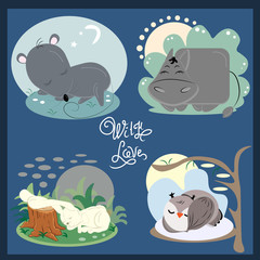 Cute animals postcard, card, sweet dreams, cute sleeping mouse