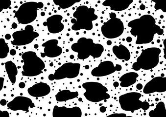 cow patches - repeated seamless pattern black and white spots on the fabric.