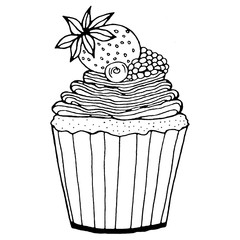Cake coloring illustration on white background