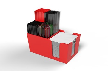Napkin Straw Holder Plastic Bar Caddy. 3d render illustration.