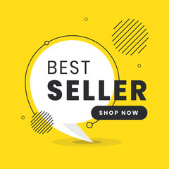 Bestseller label. Trendy flat vector bubble. Social media web banner for shopping, sale, product promotion. Vector backgrounds. Applicable for covers, placards, posters, flyers and banner designs.