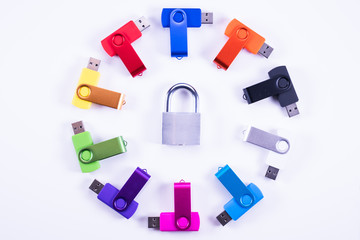 Privacy and data protection: USB sticks with locked padlock