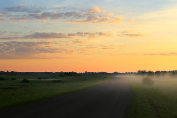 Fototapeta premium fog in the field at sunrise