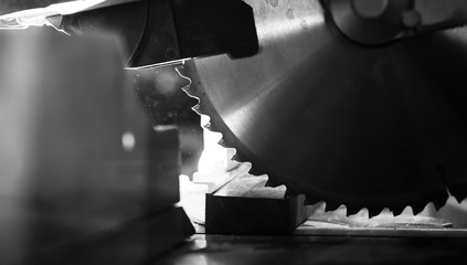 Workshop with tools and electric saws in the process