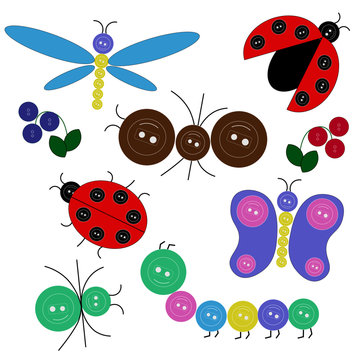 Ideas for children's creativity from buttons. Make your own handmade card with your children. Create various pictures with insects from buttons.
