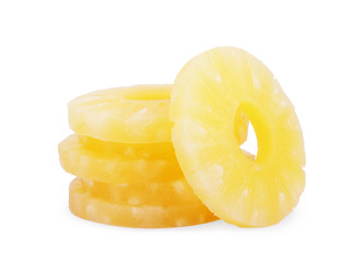 Fototapeta na wymiar Pineapple rings in syrup on a white background
