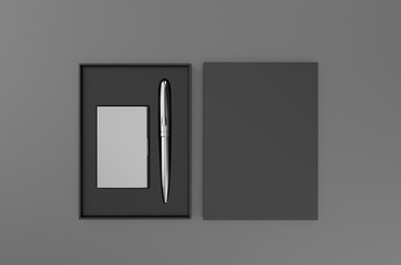 Vising card holder and pen gift set box, 3d render illustration.
