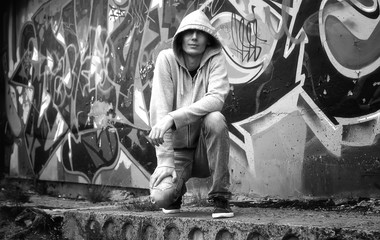 man in a hoodie black and white