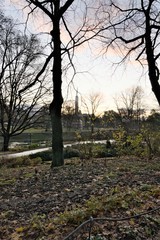 Riga, Latvia, November 2019. Old park in the city center in the early morning.