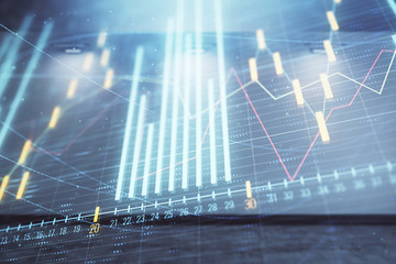 Double exposure of financial graph on empty room interior background. Forex market concept.