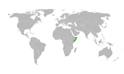 Fototapeta na wymiar African country somalia highlighted in world map vector