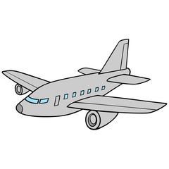 Jet Airplane  - A cartoon illustration of a jet airplane.