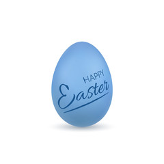 Easter egg 3D icon. Blue egg, lettering, isolated white background. Realistic design. Hand drawn decoration Happy Easter celebration. Text element. Holiday pattern. Spring symbol. Vector illustration