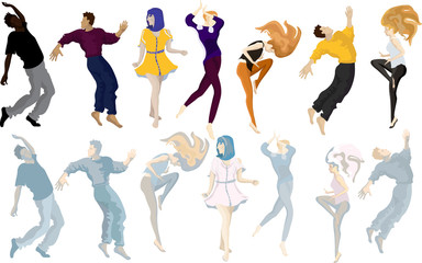 People dancing at club, set of characters, flat vector illustration