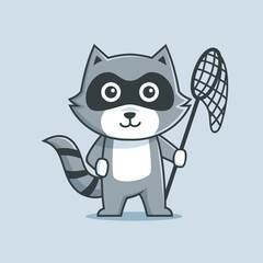 Raccoon character mascot cartoon holding the net © Rexcanor