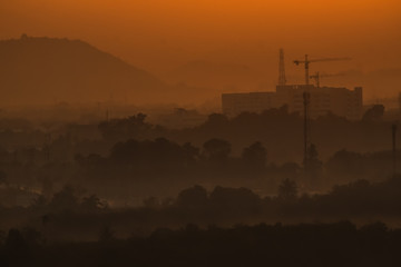beautiful sunlight with soft mist in the morning