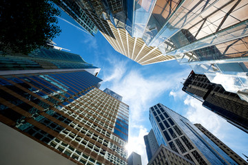 Fototapeta na wymiar Modern skyscrapers shot with perspective