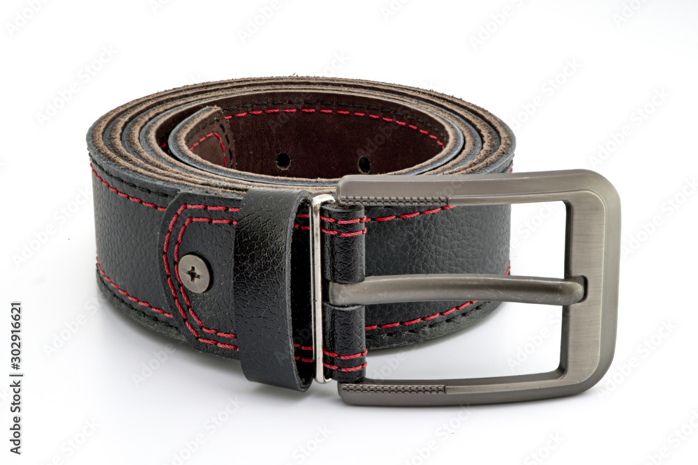 Wall mural leather belt on white background color black 