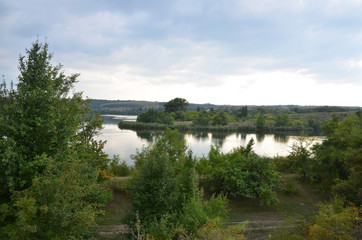 Obraz premium Natural landscape with a view of the pond and vegetation.