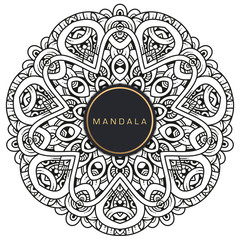 Black and white mandala vector isolated on white. Vector hand drawn circular decorative element.