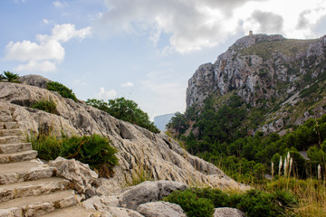 View of Stairs at Mirador Es Colomer with Observation Tower in Background, Mallorca, Spain, 2018 - 302918018