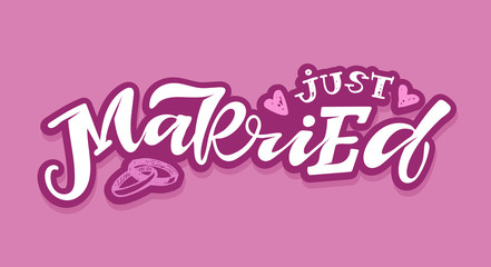 Just maried - cute hand drawn doodle lettering label template banner art