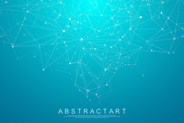 Abstract digital network connection structure on blue background. Artificial intelligence and engineering technology concept. Global network Big Data, Lines plexus, minimal array. Vector illustration.