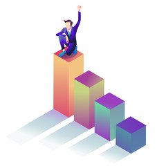グラフの上に立つビジネスマン_達成