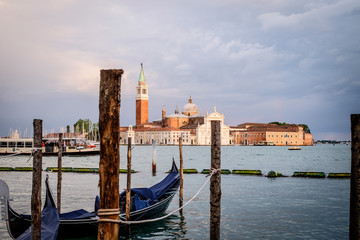 Gondolas on Grand Canal in Venice Italy