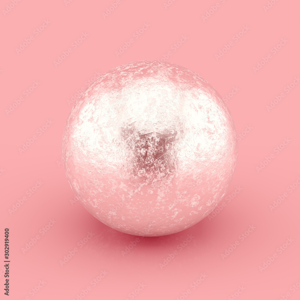 Poster hammered silver sphere with scratches and imperfections. realistic 3d rendering.