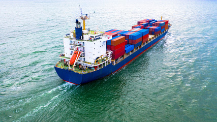 Aerial view container cargo ship, import export business logistic and transportation of International.