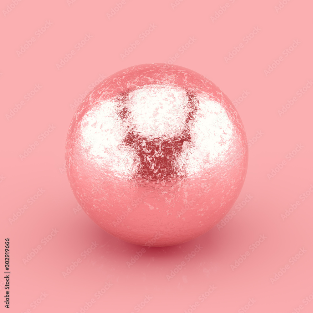 Poster hammered rose gold sphere with scratches and imperfections. realistic 3d rendering.