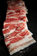 Thin sliced raw pork BBQ 