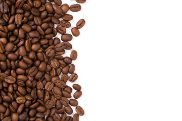 Coffee beans isolated on a white background area for copy space.