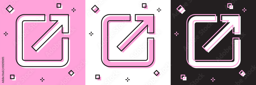 Poster set open in new window icon isolated on pink and white, black background. open another tab button si