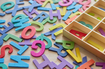 The colorful wooden alphabet toy