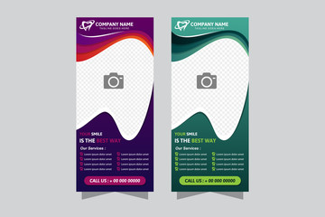 Vertical banner with product. Blue and purple dental background abstract - concept health care or medicine technology. Vector Illustration EPS 10, Graphic Design elements vertical banner, flyer