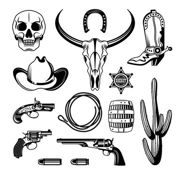 Cowboy Emblem Monochrome Vintage Icon Set