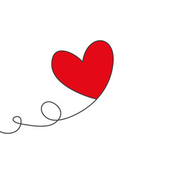 Heart shaped balloon in continuous drawing lines and red heart in a flat style in continuous drawing lines. Continuous black line. The work of flat design. Symbol of love and tenderness