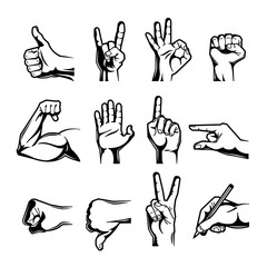 Hand Wrist Gesture Black Engraving Icon Set