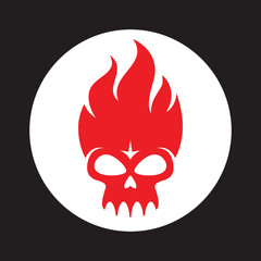 Skull with Fire flame logo design. Death logo badge. Danger concept icon sign. 
