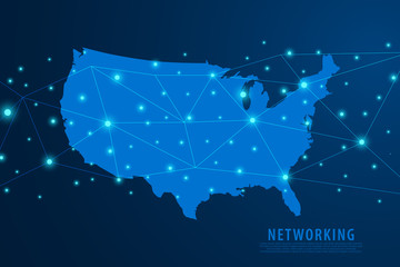 Network connection background, blue USA map, vector