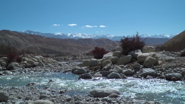 Mountain landscape in the Himalaya Upper Mustang Nepal, a nice creek streaming in a beautifull landscape.