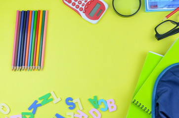 Student backpack and various school supplies. Studying, education and back to school concept....