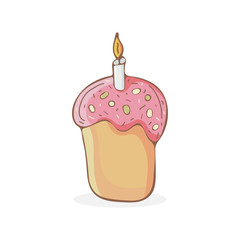 Easter cake or Easter sweet bread or Paska isolated on white background. Cute hand drawn cartoon color illustration in vector. Food icon. Sweet pastries or cake. Traditional orthodox food.