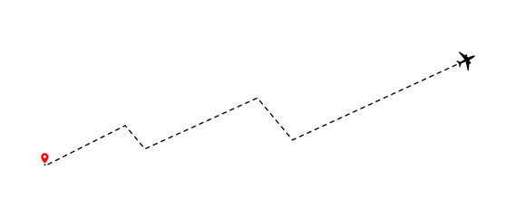 Airplane track to point with dashed line way on white background