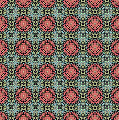 Pattern mandala kaleidoscope  Abstract geometric colorful seamless background . Cross repeated squares and blocks background.